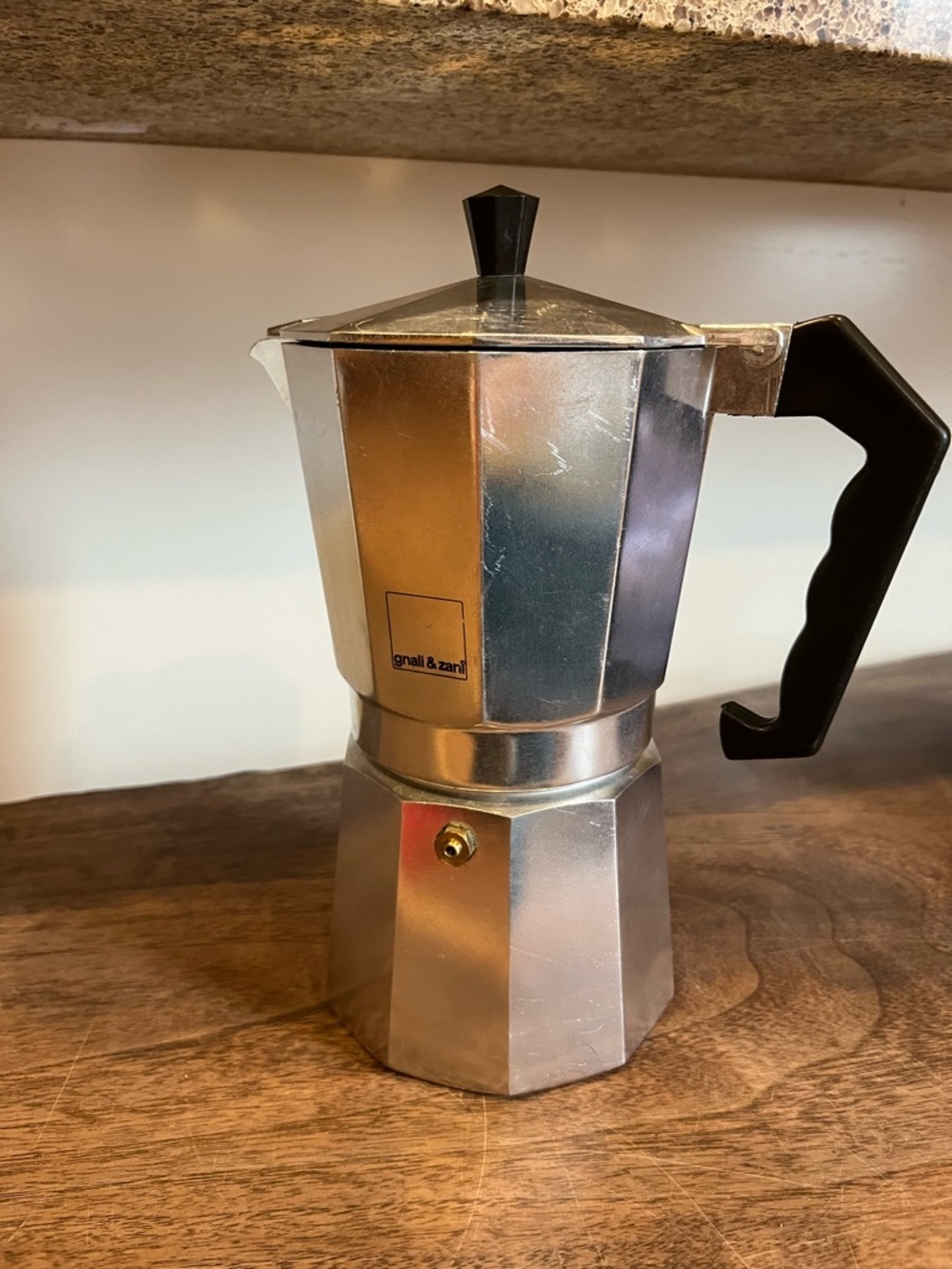 Gnali & Zani Silver Stovetop Moka Pot with Black Handle